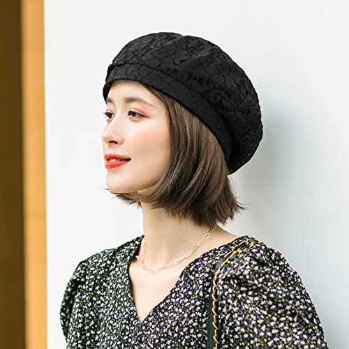 Women’s Chic Lace Beret French Dress Beret Vintage Summer Fascinator Hats For Ladys (Black) #TOP4
