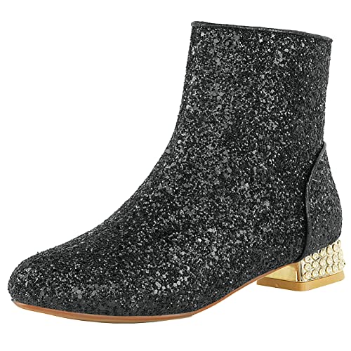 FIFSY Women Sequin Ankle Boots Low Heel Sparkly Glitter Booties