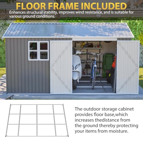 Image of YOPTO 12x10 FT Outdoor Storage Shed,Metal Shed W /Window & Floor Frame,Garden Tool House W /Sloped Roof,Lockable Doors & Air Vents,for Backyard Patio Lawn,Gray