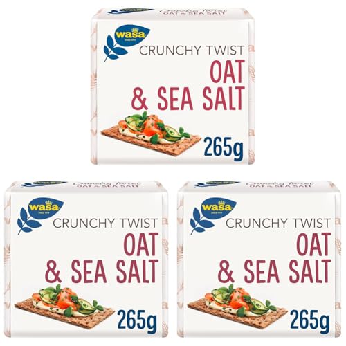 Wasa Crunchy Twist Oat & Sea Salt, Cracker Integrali con Farina Integrale e Fiocchi di Avena e Sale Marino, Ricchi di Fibre, Fette Sottili e Croccanti, Ideali come Snack, 265 g (Confezione da 3)