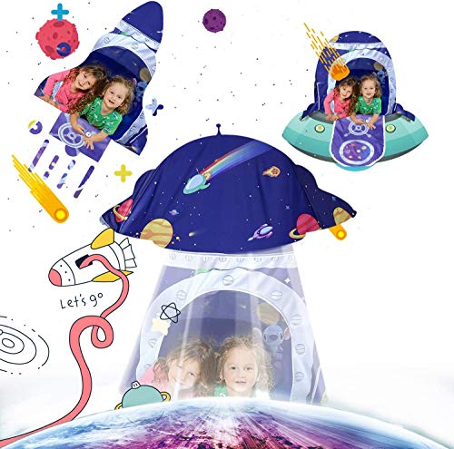 Vimpro Play Tent for Boys, Roaring Rocket Play Tent Kids Forts Indoor Foldable Playhouse Toy + Carry Bag for Boys & Girls Character Play