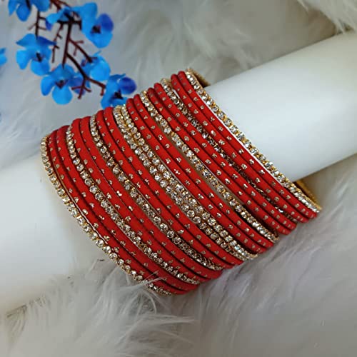 Efulgenz Indian Bangles Set - Wedding Bangles with Rhinestone CZ Plain Metal Bracelet for Women2