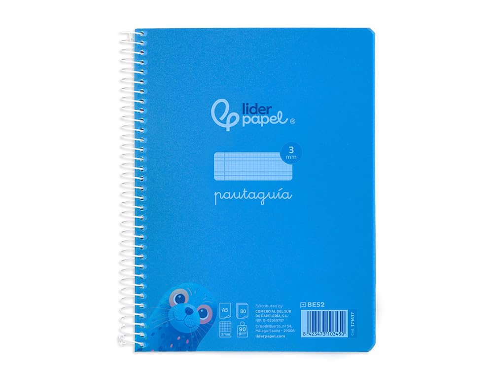 Liderpapel Spiral Notebook DIN A5 PAUTAGUIA Plastic Cover 80H 90GR Square Ruled 3 mm with Margin Blue