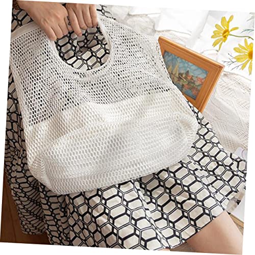 High Capacity Portable Mesh Design Shopping Bag Stylish Tote Pouch for Beach Travel Lightweight Handbag3