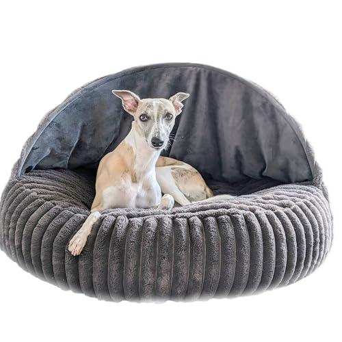 EDEL&SCHNELL orthopädisches Hundebett handgefertigt mit waschbarem Bezug inkl. Kuschelhöhle aus kuscheligem Kunstfell für in grau, Durchmesser 125 cm