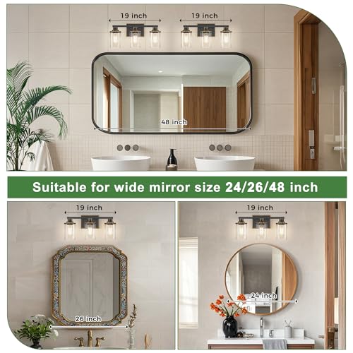 Image of DORESshop 20 Inch 3-Light Black with Gold Trim Bathroom Light Fixture