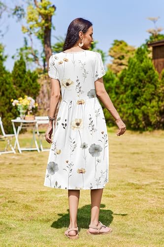 Image of Zeagoo Womens Summer Dresses Casual Aline Midi Dress Short Sleeve Floral Tshirt Dress Flowy Beach Sundresses with Pockets