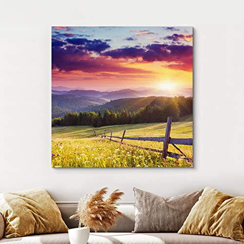 Canvas Prints Wall Art - Majestic Sunset In The Mountains Landscape, Beautiful Mountain Scenery | Modern Wall Decor/Home Art Stretched Gallery Canvas Wraps Giclee Print & Ready To Hang - 24" X 24" #TOP2