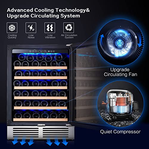 Image of BODEGA 24 Inch Single Zone Wine Fridge with App Control, Holds 52 Bottles | 41 F to 68 F Temperature Range, Noise Level Below 42 dB, Activated Carbon Air Filter, Built-in or Freestanding Installation