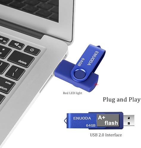 Miniatura 10 de ENUODA Unidad flash USB de 16 GB, paquete de 5 unidades de pulgar de 16 GB, diseño giratorio USB 2.0 Memory Stick Jump Drive Pen Drive para