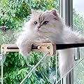 pecute Cat Hammock Sunny Seat with Wooden Frame, Cat Hammock Bed Kitten Mounted Bed, Cat Window Perch Sturdy with 4 Suction Cups, Easy to Assemble - Hold Pets Up to 15KG