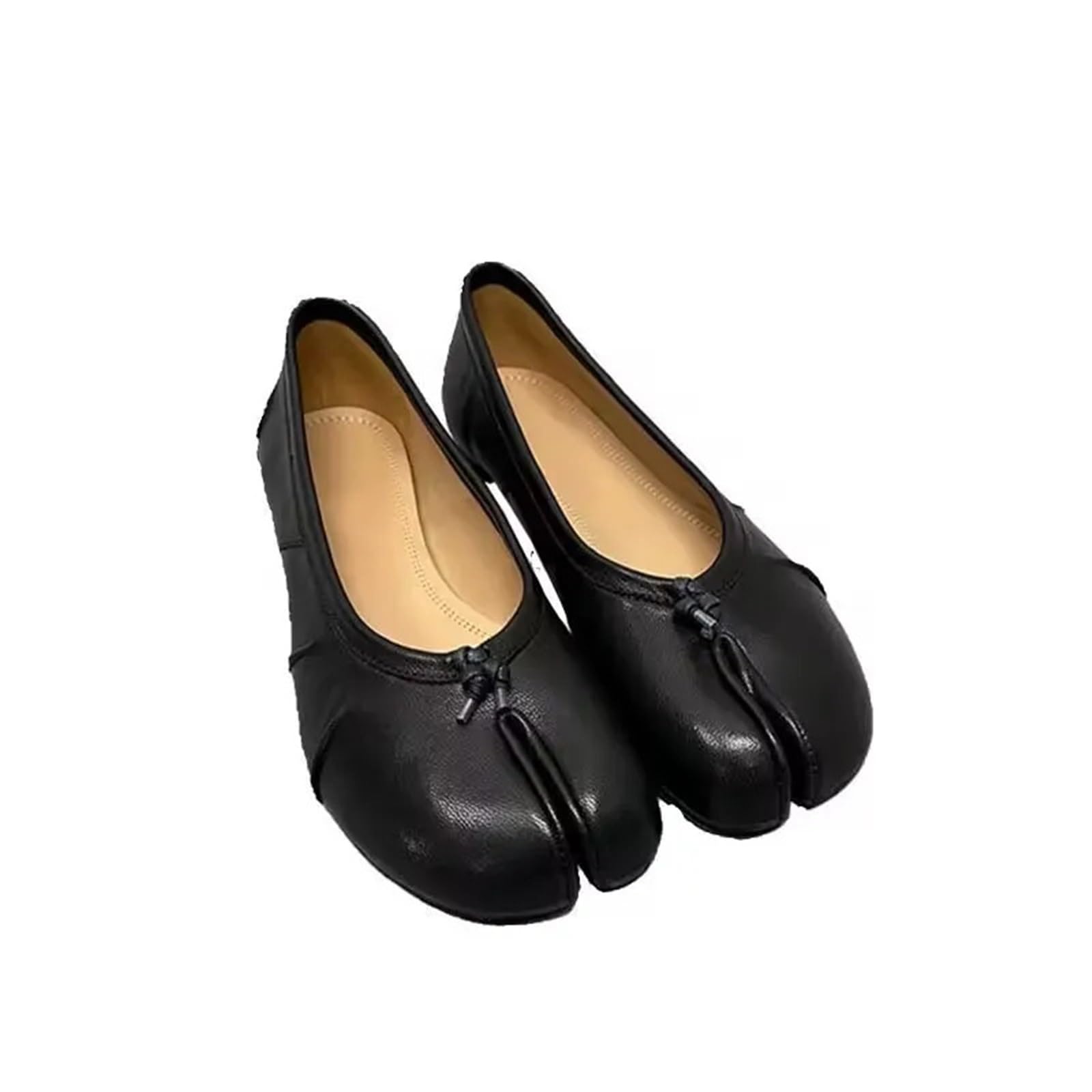 Tabi Chaussures Chaussures Tabi en Cuir PU for Femmes, Chaussures Plates Faites à la Main, Design Bout Fendu pour la Femme