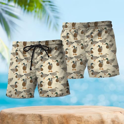 Funny Duck Mens Swim Trunks - Duck Party Hawaiian Mens Swim Short Beach Shorts TU-SH-572