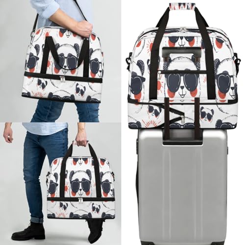 Travel Duffel Bags Cute Animal Panda Foldable Weekender Bags for Women with Shoes Compartment Waterproof & Tear Resistant Carry on Overnight Luggage Duffel Bag Shoulder Sports Tote Bag,B-520 7