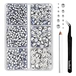 BEADSLAND Hotfix Rhinestones, 4000 PCS Clear Rhinestones for Clothes Crafts Mixed 6 Sizes with Wax Pencil and Tweezers Kit, SS6-SS30, Crystal