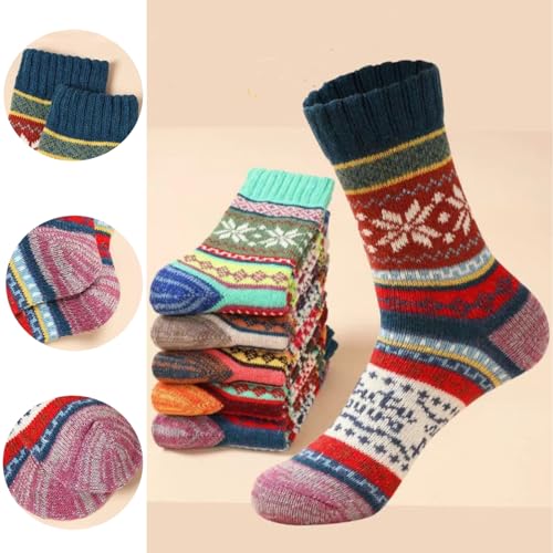 Image of 5 Pairs Cozy Socks for Women, Thick Warm Wool Knit Boots Socks for Women /Men, Women Wool Socks Vintage Winter - Soft Cozy Crew Socks.
