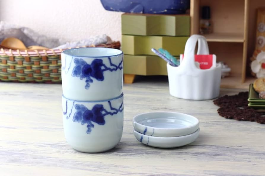 青い陶器の蓋つき茶碗蒸し　5セット T&K original 青い陶器の蓋つき茶碗蒸し 5セット T&K original