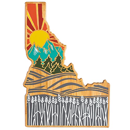 Totally Bamboo Idaho State Shaped Cutting Board and Charcuterie Serving Platter with Artwork by Summer Stokes, Includes Hang Tie for Wall Display Varies