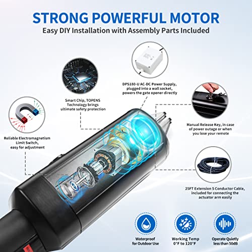 Topens Pw302 Dual Swing Gate Opener Light Duty Automatic Gate Motor For Double Swing Gates Up To 12Ft Per Arm, Electric Driveway Gate Operator Ac Powered With Remote Control Kit Solar Compatible #TOP3