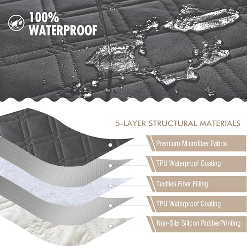 Image of Genina Waterproof Couch Cover, Washable Anti-Slip 86.6 inch Sofa Covers with 4 Cushions, Sectional Couch Covers for Pets Friendly, Sofa Slipcovers for Dogs Cats, (86inch /Dark Grey)