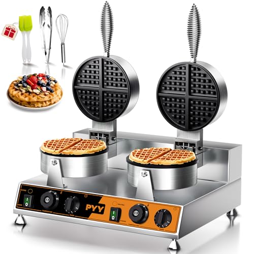 PYY Commercial Waffle Maker - Dual-Head Round Waffle Baker Machine,