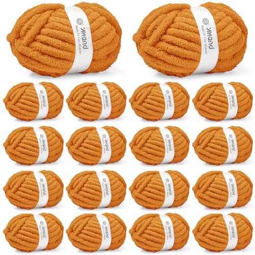 Image of Inhand Orange YellowChunky Chenille Yarn for Hand Knitting,Thick Bulky Fall Decor Blanket Yarn for Crocheting,Soft Fluffy Yarn for Autumn Crochet Gifts for Women /Beginners,18 Pack (29.5Yds /8.4oz Each)