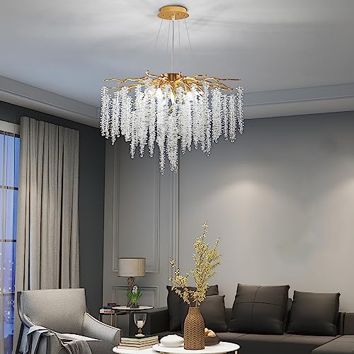 Upfelw Modern Crystal Tree Branch Chandelier, D23.7'' Gold Round Raindrop Indoor Hanging Pendant Light Fixture for Dining Room Living Room Bedroom 8 Lights Upfelw Modern Crystal Tree Branch Chandelier, D23.7'' Gold Round Raindrop Indoor Hanging Pendant Light Fixture for Dining Room Living Room Bedroom 8 Lights