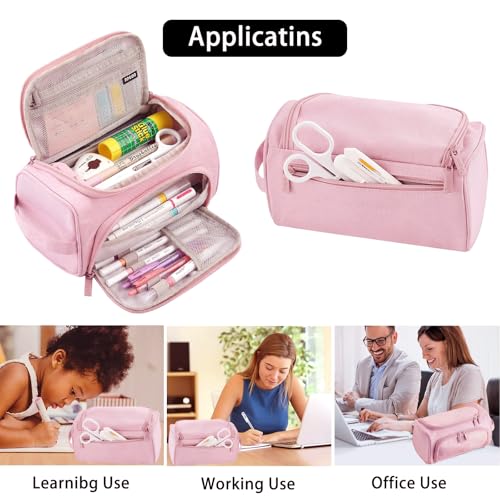 Image of Large Capacity Pencil Pouch, Aesthetic Pencil Case with Zipper Portable Handle, Cute Pencil Bag Stationery Organizer for Office College School Teen Girl Boy Adult (Pink)