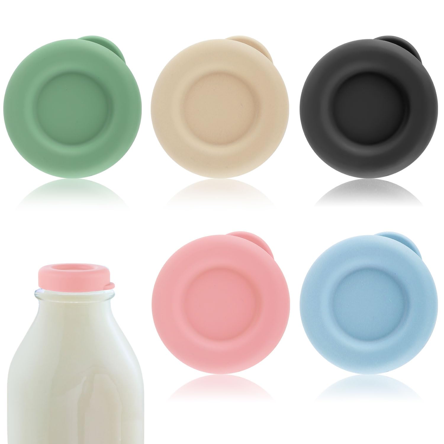 5pcs Silicone Glass Bottle Replacement Caps, Replaceable 48mm Diameter Reusable Bottle Lids Airtight Bottle Caps for Stanpac & Libbey & The Dairy Shoppe & Stock Your Home Milk Glass Bottles