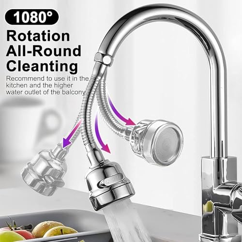 Image of 360 Degree Rotating Water-Saving Sprinkler, Faucet Aerator for Easy Clean Sink Water Saving Extension Jet Stream Spray Setting Faucet Splash-Proof Filter Extender Sprayer, Bathroom (6 Inch)