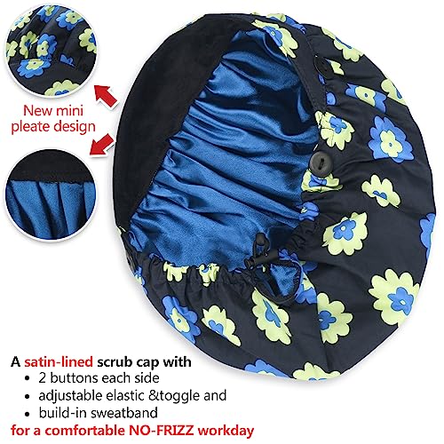 Image of ABAMERICA Bouffant Caps with Button and Sweatband, Adjustable Scrub Caps for Women Men, One Size Multi Color