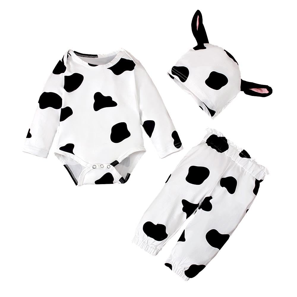 Lito Angels Baby Cow Print Bodysuit Costume Fancy Dress Up Clothes Set with Trousers and Hat for Infant Baby Girls & Boys Age 12-18 Months