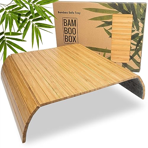 BAM BOO BOX Sofatablett aus Bambus - Couch Tablett flexibel - Sofatablett Armlehne - Sofa Tablett...