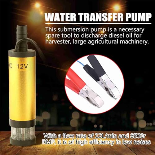 Image of Sump Pump Submersible Mini Small Water Pump 12 Volt Water 12V | Dc 12V Water Transfer Pump, 8500r /M 12 L /Min Oil Water Stainless Steel Pump for Kerosene (12V Gold)