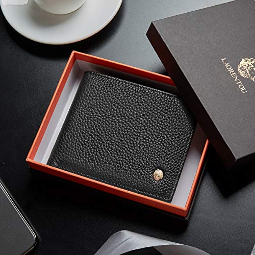 Laorentou Men's Wallets, Genuine Cow Leather Rfid Blocking Gift Box Packaging Leather Mens Bifold Wallets With Zipper Coin Pocket Casual Men Purse Slim Short Wallet Gift For Father Day(Black) #TOP1