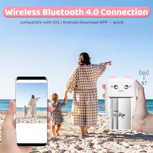 Image of ZEITEL Mini Thermal Printer, Bluetooth, 1 Roll 57 * 25 MM, Pink