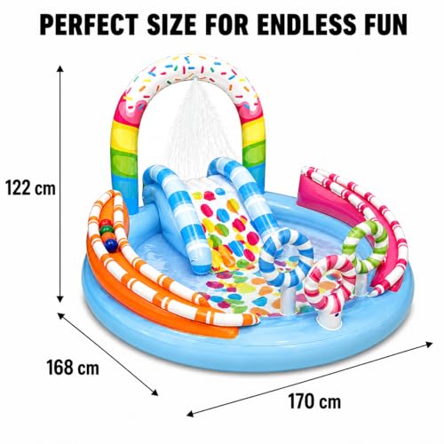 Image of Toy Imagine Candy Zone Inflatable Kids Pool Play Center with Water Slide & Sprinkler, Backyard Toddler Pool, Outdoor Summer Water Park (116 inch x 75 inch x 51 inch)