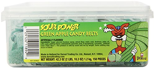 Sour Power Candy Belts, Green Apple Belts, 150-Count Tubs (Pack Of 2), 84.6 Ounce #TOP2