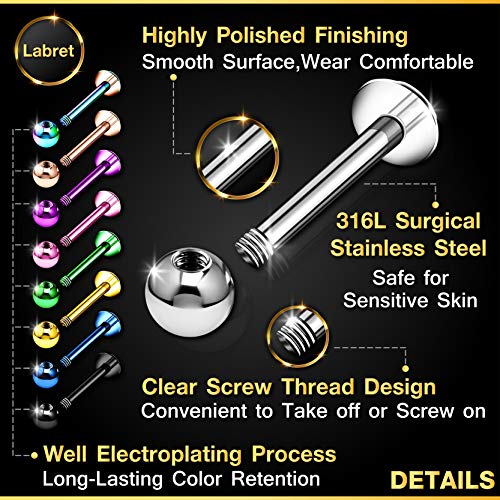 BanaVega 5PCS Anodized Black Lip Ring Studs 14g 1/4 6mm 4mm Ball Tragus Spider Bite Cartilage Earrings Labret Piercing Jewellery 4828