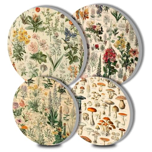 Wildflowers Botanical Science Art Stove Burner Covers Set of 4,Stove Top Covers for Gas Burners,Mushroom Collection Pattern Electric Stove,8 Inch and 10 Inch,Gas Stove Covers,Metal Stove Burner Cover