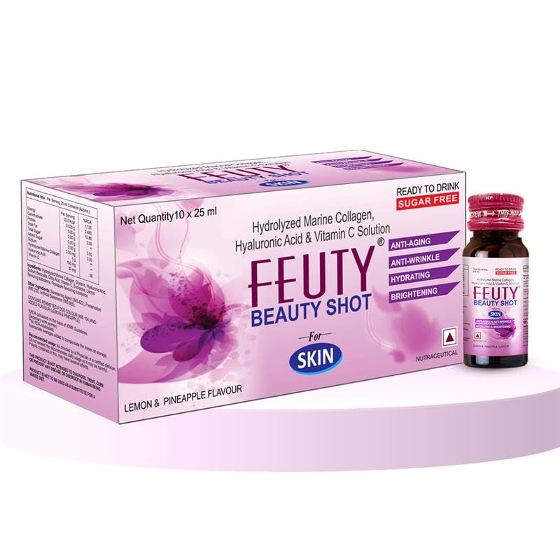 Image of Collagen Beauty Shot - 5000mg Hydrolyzed Marine Collagen + 100mg Hyaluronic Acid | Skin Hydration & Anti-Aging | Ready to Drink Supplement for Women & Men | 10 x 25ml Bottles
