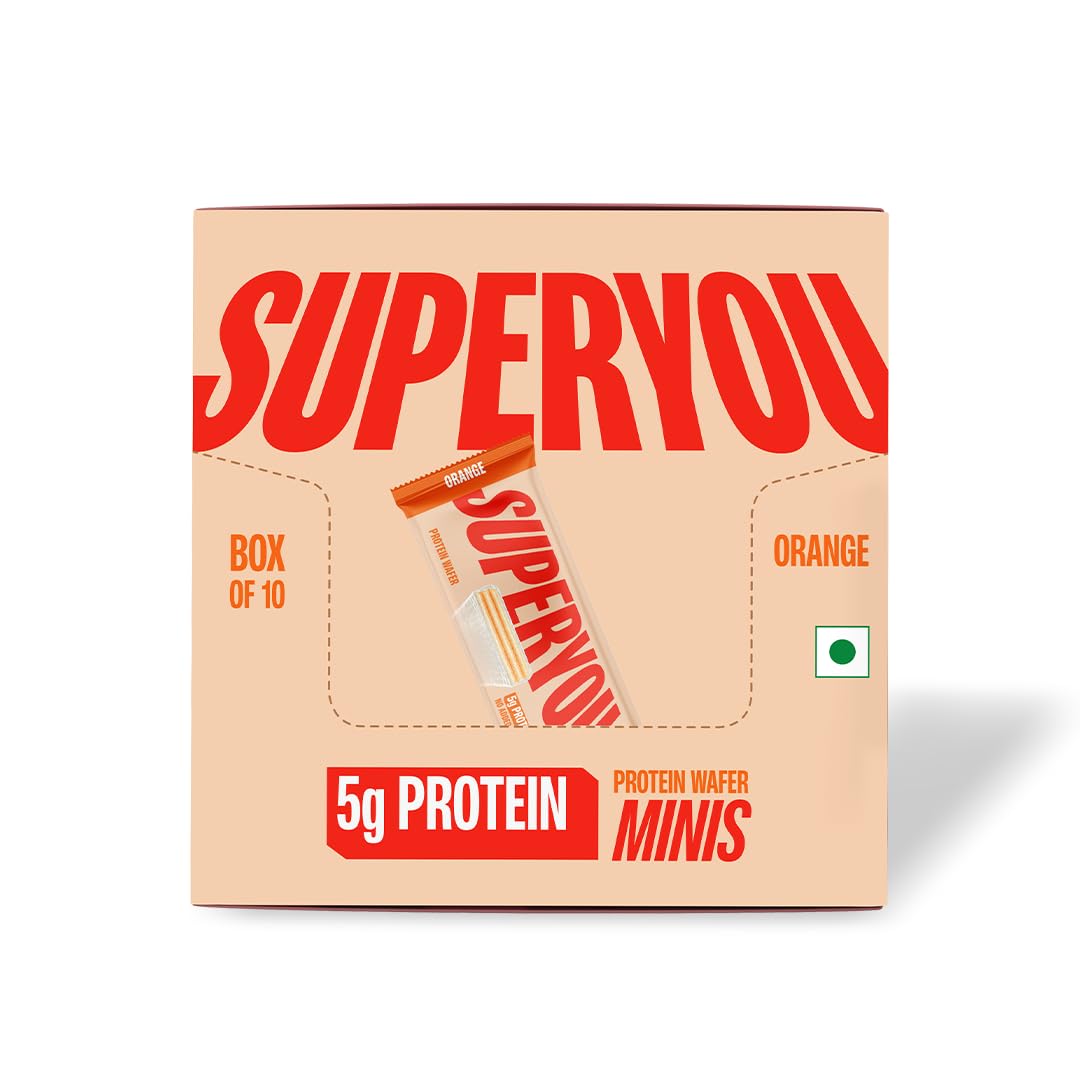 Superyou Orange Mini Chocolate (Pack Of 10)|5g Protein in less than 100 calories | Made with Atta & Jowar No Added Sugar|Yeast Fermented Protein|Energy Bars|Crunchy Wafer Bar|100% Vegetarian|No Palm Oil| (10x20g) | 200g-image-4