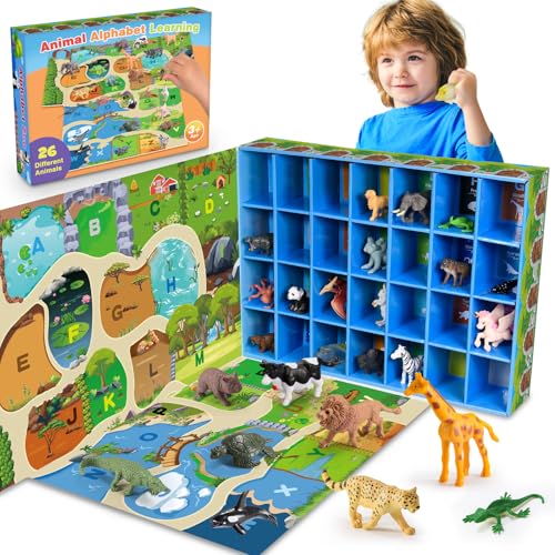 Image of Farm Animal Toys, 26 Pcs Animals Activities for Toddlers 3-8 Year Old Boys Farm Animals Alphabet Learning Games for Toddlers 3-9 Sensory for Boys Girls