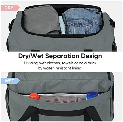 BALEINE Duffle Bag for Men and Women, Waterproof Dufflebag with Wet Clothes & Shoe Compartments for Sports, Gym, Travel (Gray) 5 BALEINE Duffle Bag for Men and Women, Waterproof Dufflebag with Wet Clothes & Shoe Compartments for Sports, Gym, Travel (Gray)