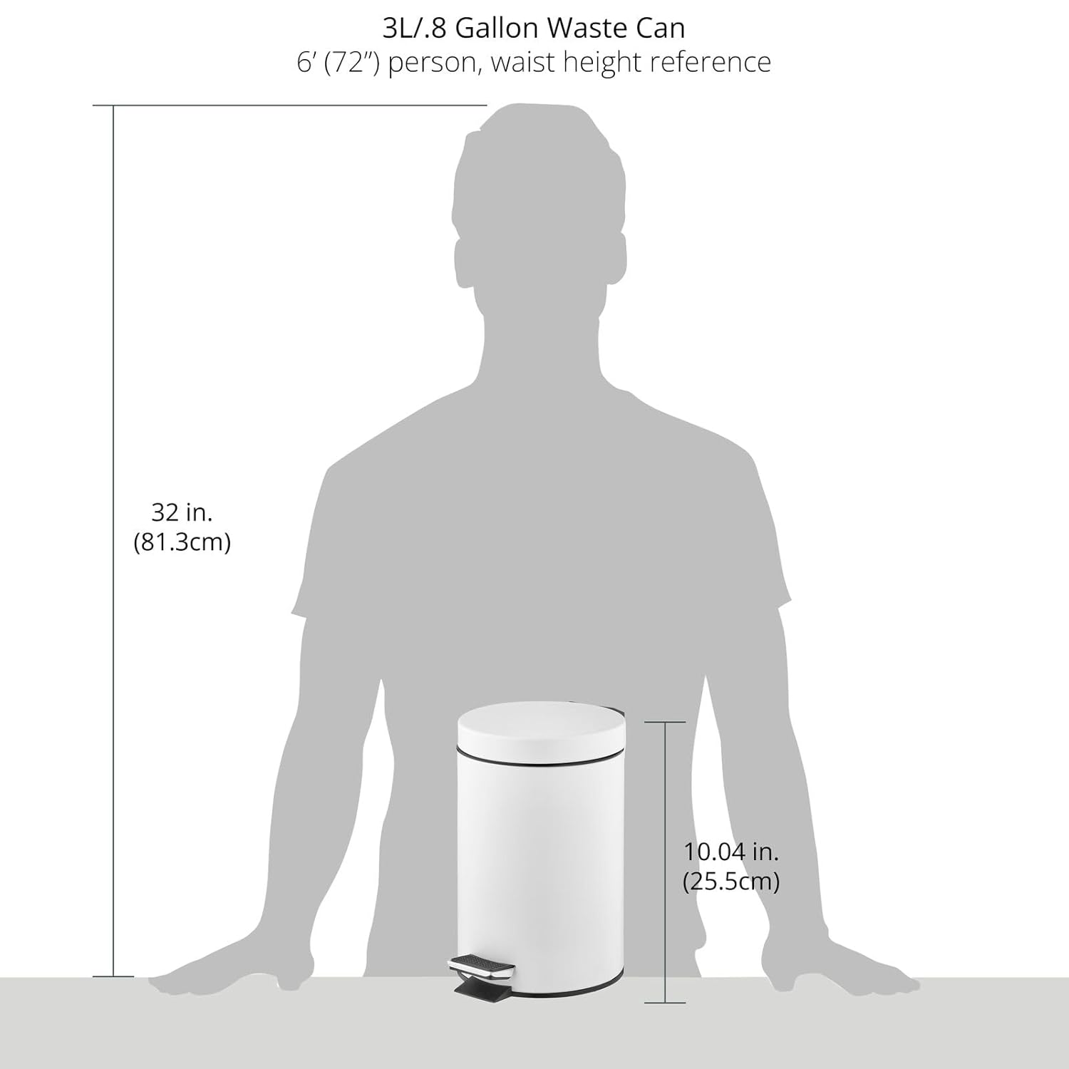 mDesign Pedal Bin — Metal Waste Bin with Pedal, Lid and Plastic Bucket Insert — for Bathroom, Kitchen, and Office — 3 Litre Household Rubbish Bin with Ergonomic Design — White