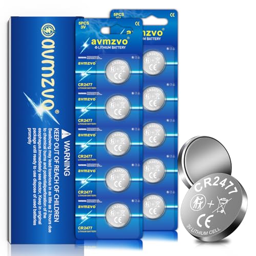 avmzvo CR2477 Batterie, 3V Lithium Knopfzelle Batterien 2477, DL2477 (10 Stück) für Fernbedienung, Licht, elektronische Kleingeräte【5 Jahre Garantie】