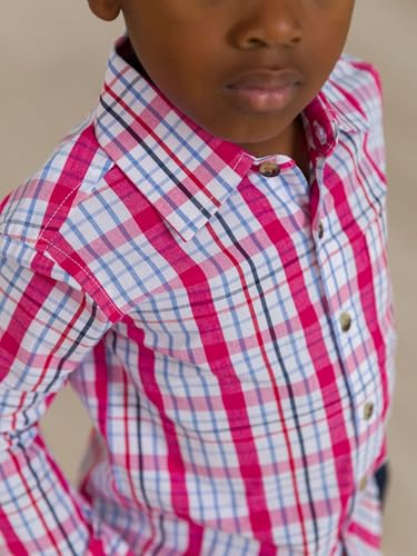 Image of RUGGEDBUTTS Boys Solid Cotton Long Sleeve Button Down Shirt with Button Tabs
