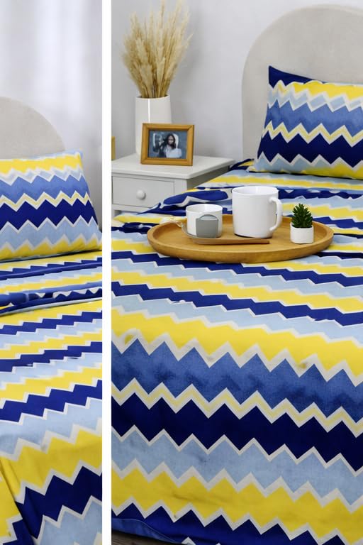 Image of BSB HOME Double Bedsheet 144 TC Microfiber with 2 Pillow Covers | Smooth, Lightweight & Quick-Dry Bed Sheet Set | Comfortable Bedding for Home, Guest Room & Daily Use - Sunshine Chevron