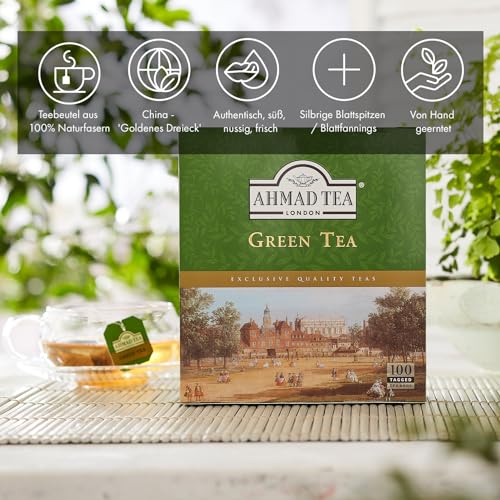 Grüner Tee von Ahmad Tea, 100 Teebeutel mit Band, 200 g