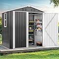 DWVO 6x4ft Metal Outdoor Storage Shed with Window, Lockable Tool Storage Sheds, Steel Garden Sheds with Sloped Roof for Backyard, Patio, Garage, Lawn, Gray + White